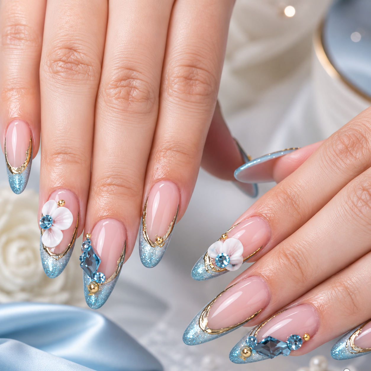 Hands receiving a careful manicure